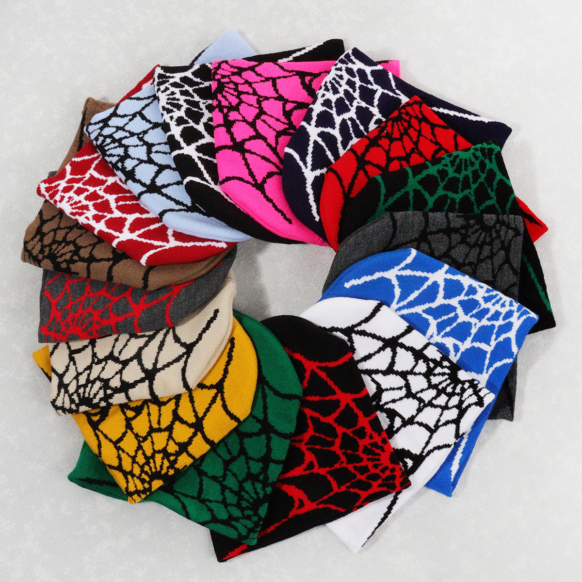 Picture of Hot sale spider web Y2K foreign trade knitted hat European and American hat trend winter hat jacquard special cross-border factory straight hair