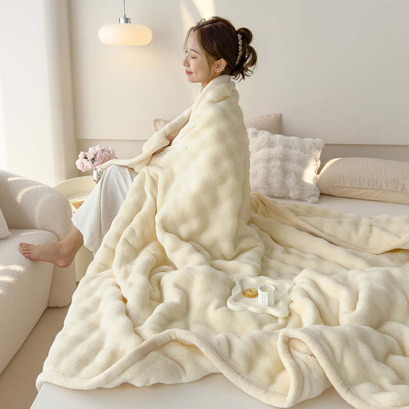 Picture of Amazon Cross-Border Warm Blanket Winter Thickened Blanket Office Milk Velvet Blanket Flannel Solid Color Rabbit Plush Blanket