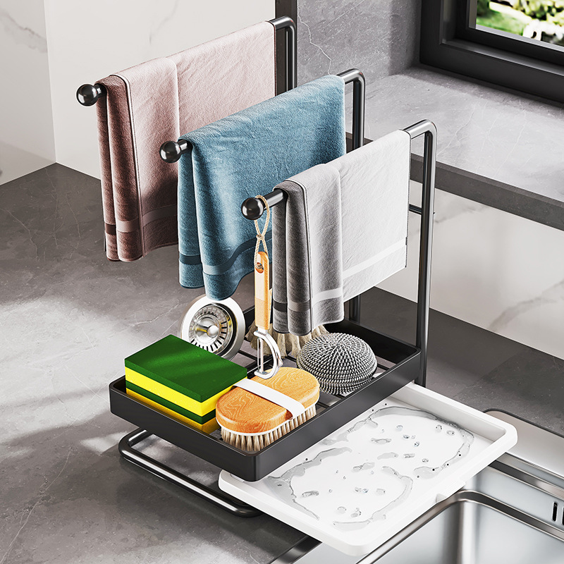 Picture of Rag Drying Storage Rack Sink Storage Rack Kitchen Sink Countertop Cleaning Brush Bowl Rack Wall Hanging Cloth Rack