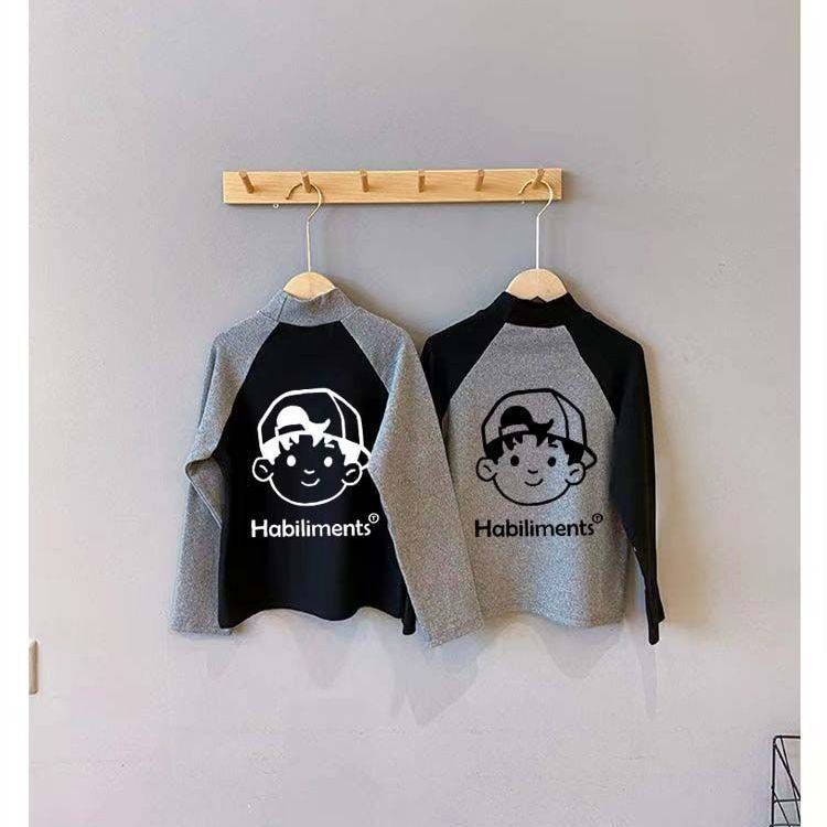 Boys' Double-Sided Velvet Warm Base 2024 Autumn and Winter New Children's High Collar Long Sleeve Mid-Big Children's Top