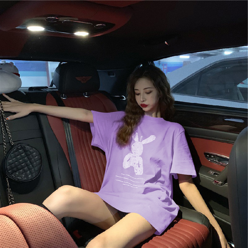 Picture of Summer mid-length loose girlfriends bottoming shirt Women's cartoon ins round neck plus size short sleeve t-shirt women's top women's clothing