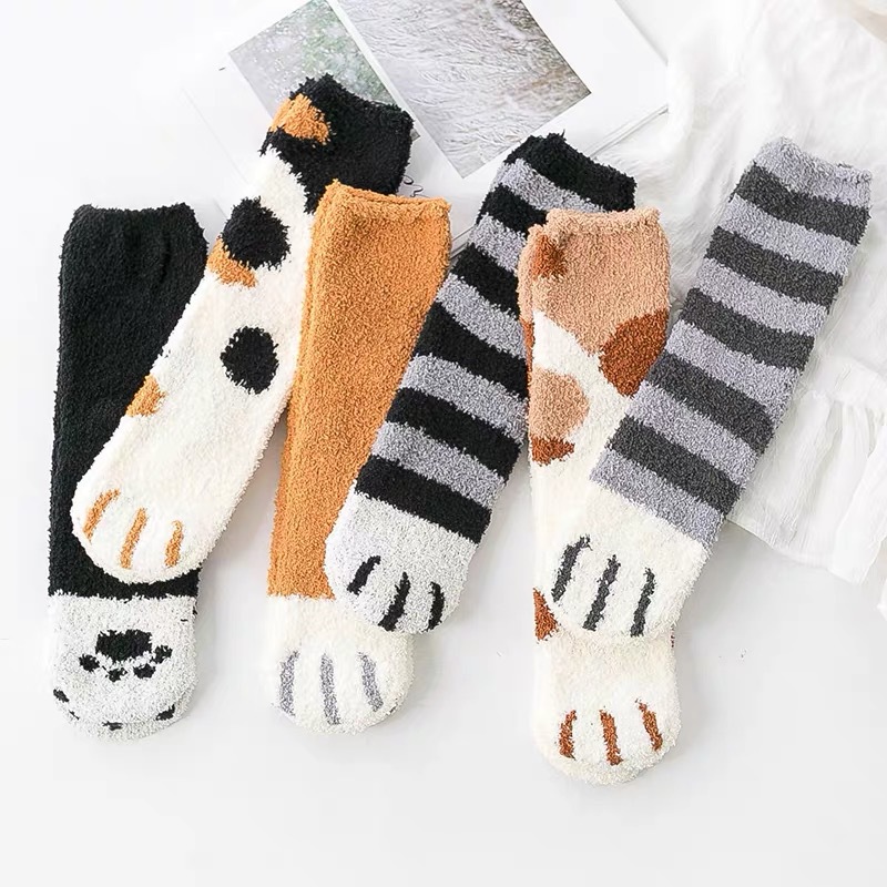 Mao plush coral fleece socks women's tube socks autumn and winter cat's claw cute thick warm sleeping floor socks tide socks