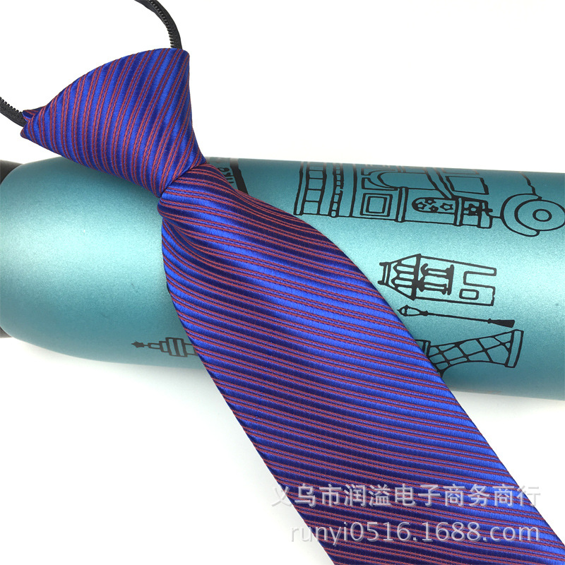 Picture of Men's tie business lazy striped zipper Korean version of wholesale formal jacquard polyester yarn-dyed 8cm easy to pull professional