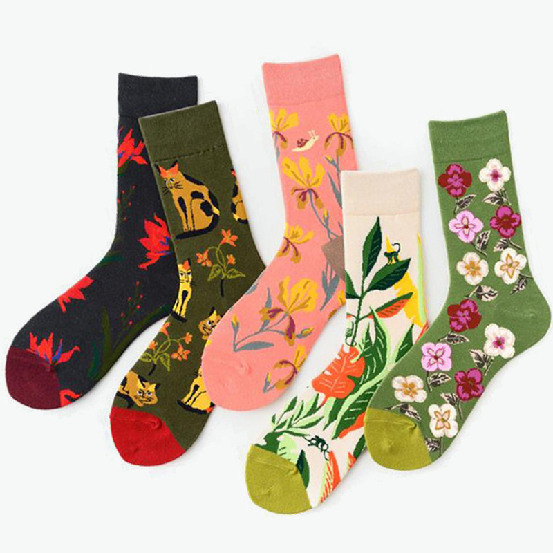 Picture of Vintage Floral Series Creative Pattern High Cotton Socks for Men and Women, Trendy Wholesale Fashion