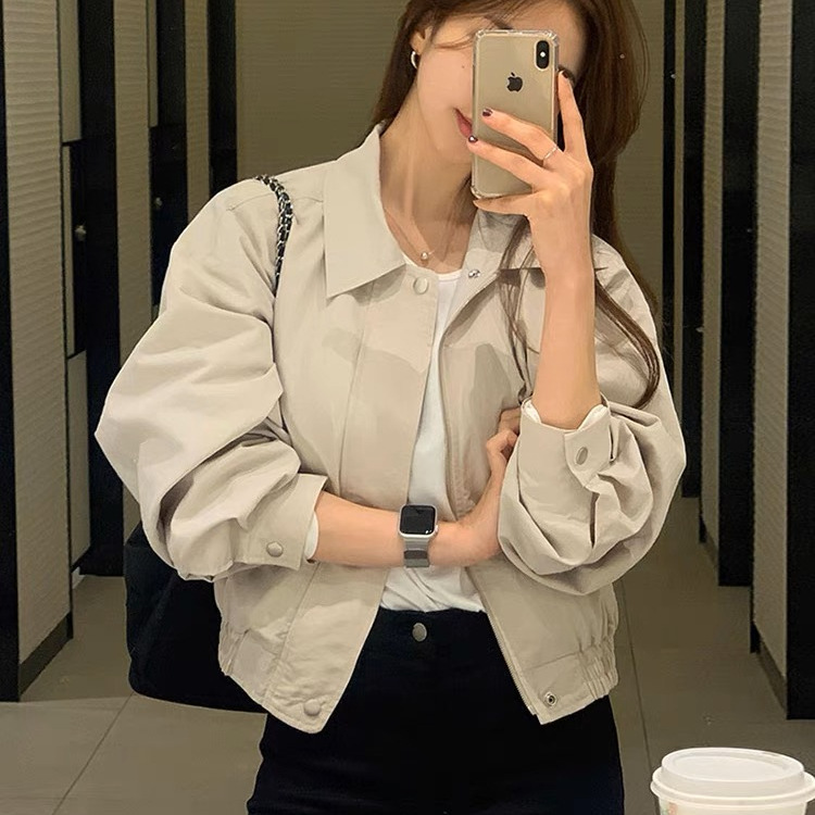 Spring and Autumn New High-end Elegant Solid Color Short Coat Women's Small Simple Casual All-match Jacket Work Top