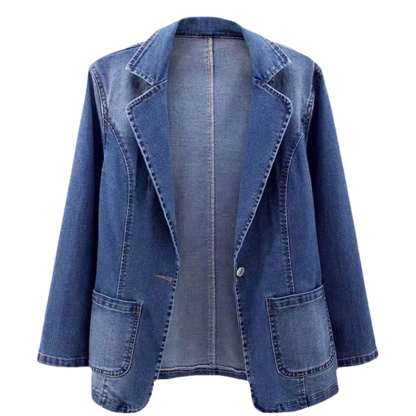 Spring and Autumn New Denim coat women's slim fit slimming suit collar solid color cardigan outer wear one button top fashion