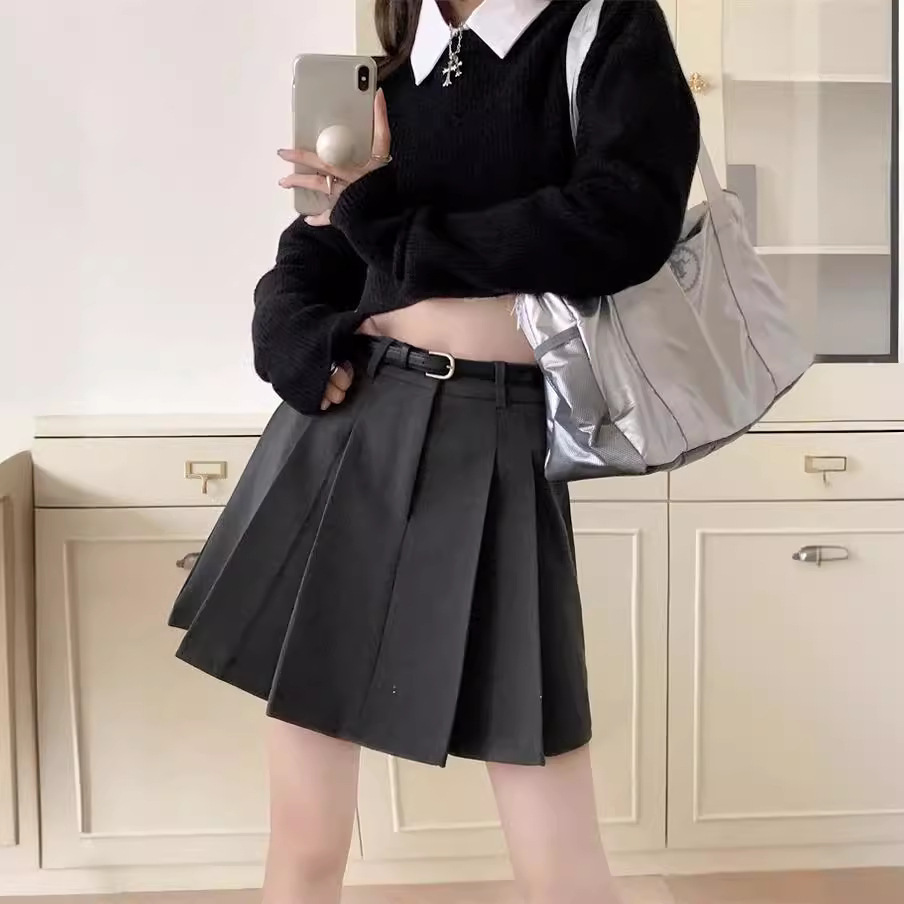Grey Suit Shorts Women's Summer Outer Wear Thin Short Skirt 2024 New High Waist Slim A- Line Pants Pleated Skirt Pants