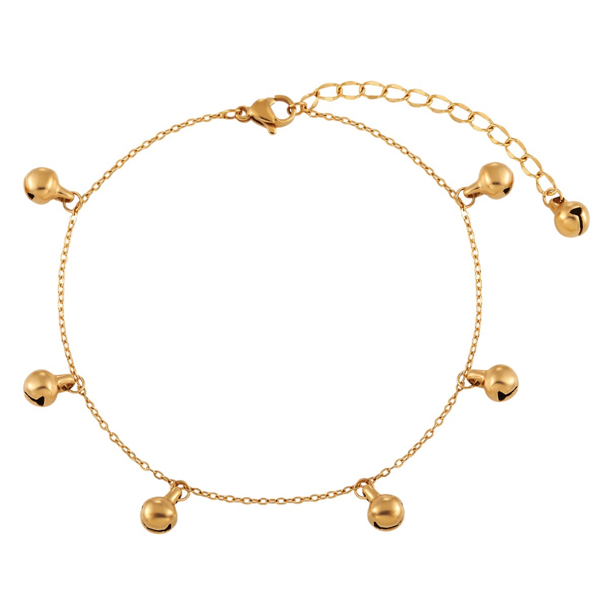 National Trendy New Chinese Ethnic Style Niche Simple Handmade Bell Anklet Women's Fashionable Personalized Gold Plated Titanium Steel Foot Jewelry