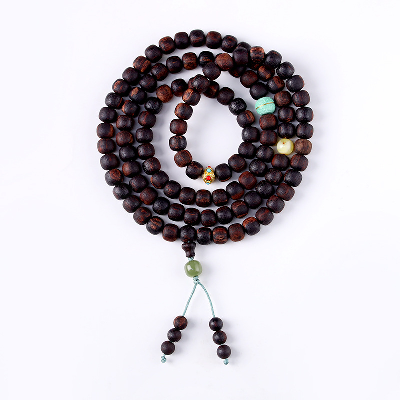 Picture of Qi Nan Xiangzhen multi-circle rosary hand-held natural Hetian jade wooden vintage bracelet ancient style bracelet wholesale