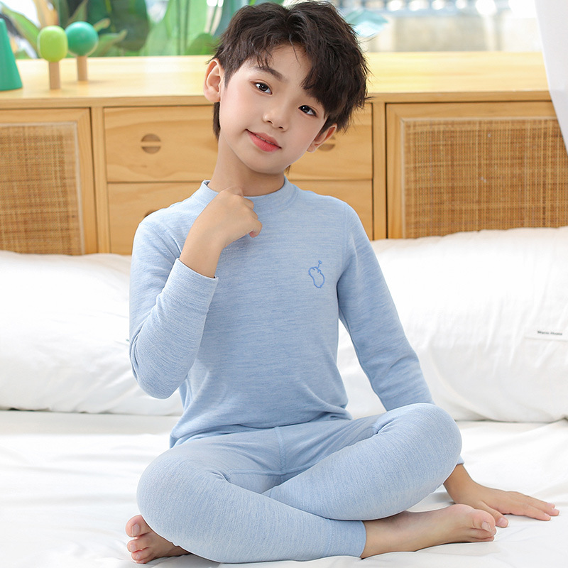 Picture of Silk wool children's autumn clothes long pants baby boys' bottoming girls' close-fitting pajamas children's thermal underwear suit