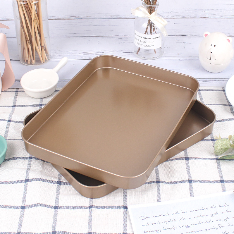 Cross-border Amazon specializes in 10-inch gold rectangular baking tray carbon steel non-stick cake mold rice rolls baking tray