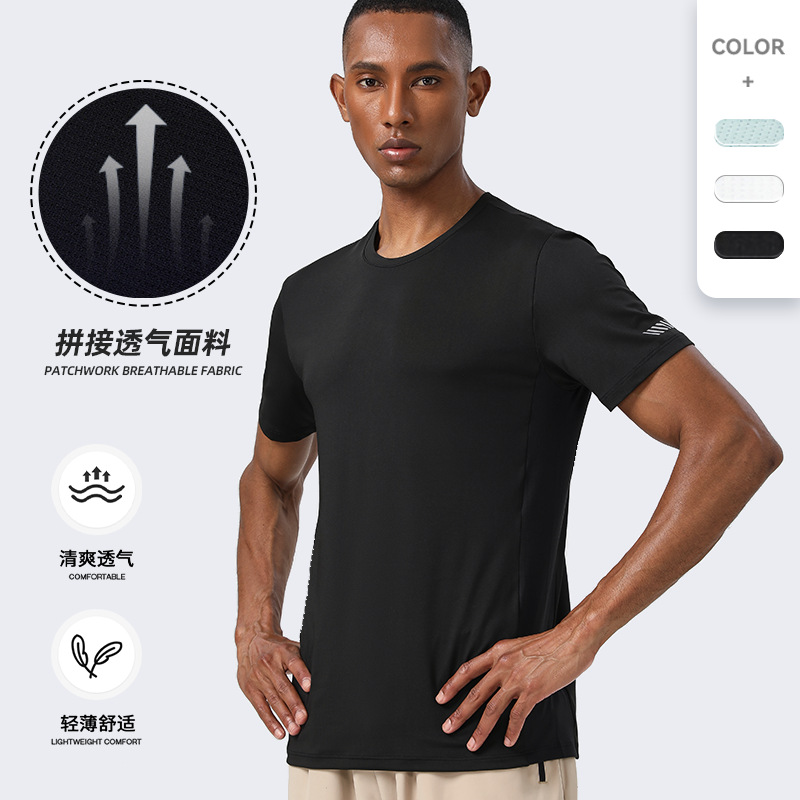 Quick Dry Short Sleeve T-Shirt Men Summer Reflective Night Vision High Elastic Sportswear Breathable Outdoor Training Fitness Casual Tops