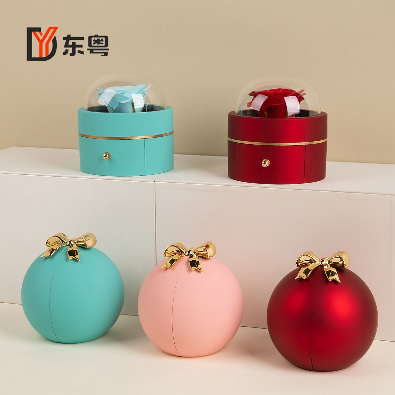 Cross-border Hot Spherical Bow Magnetic Jewelry Flower Box Tanabata Valentine's Day Proposal Ring Box Necklace Jewelry Box