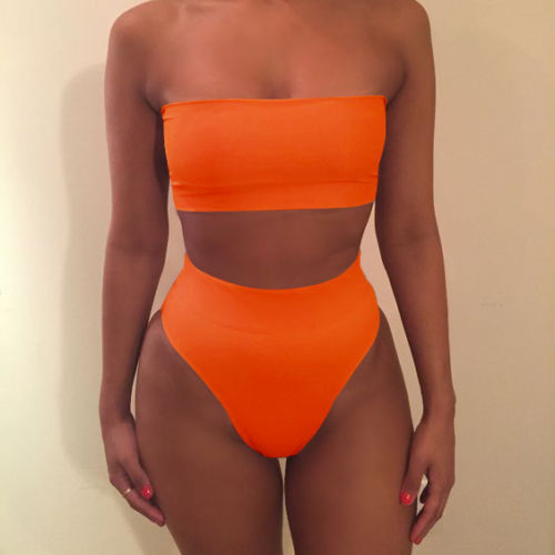 European and American fashion sexy solid color tube chest split two-piece swimsuit eBay AliExpress spring and summer wholesale