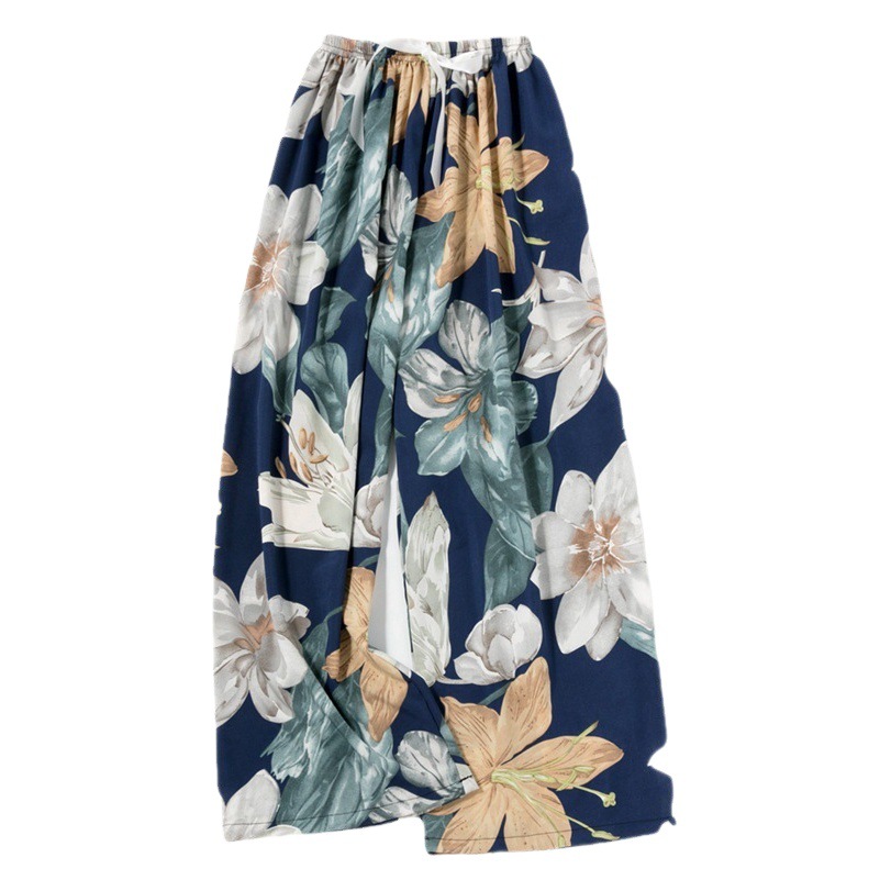 Spring and Summer New Foreign Trade Cotton Silk Pajama Pants Women's Thin Comfortable Loose Large Size Wide Leg Pants Artificial Cotton Cartoon