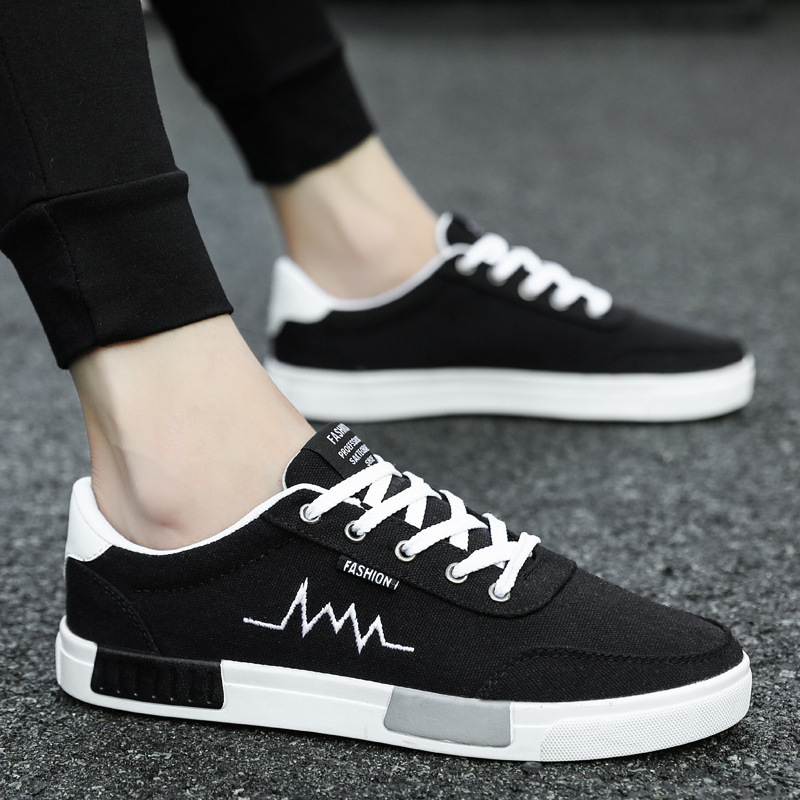Men's Shoes Autumn New Black Trendy Canvas Shoes Men's Low-top Casual Sneakers All-match Work Sneakers for Men