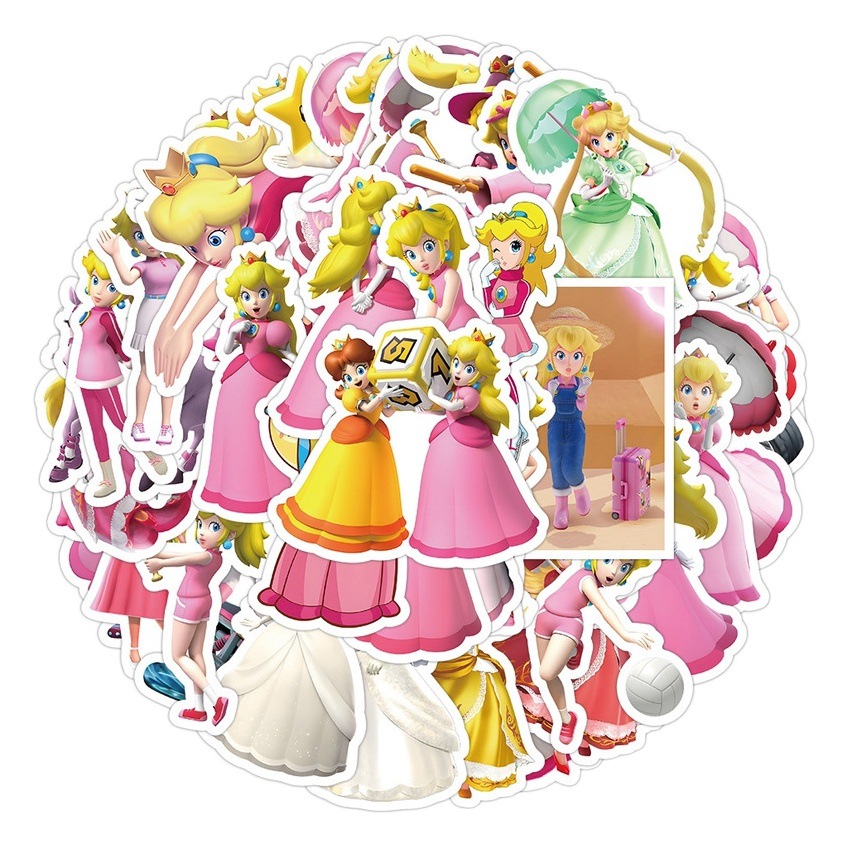 50 pieces Princess Peach cartoon stickers luggage stickers world famous painting mobile phone water cup waterproof stickers