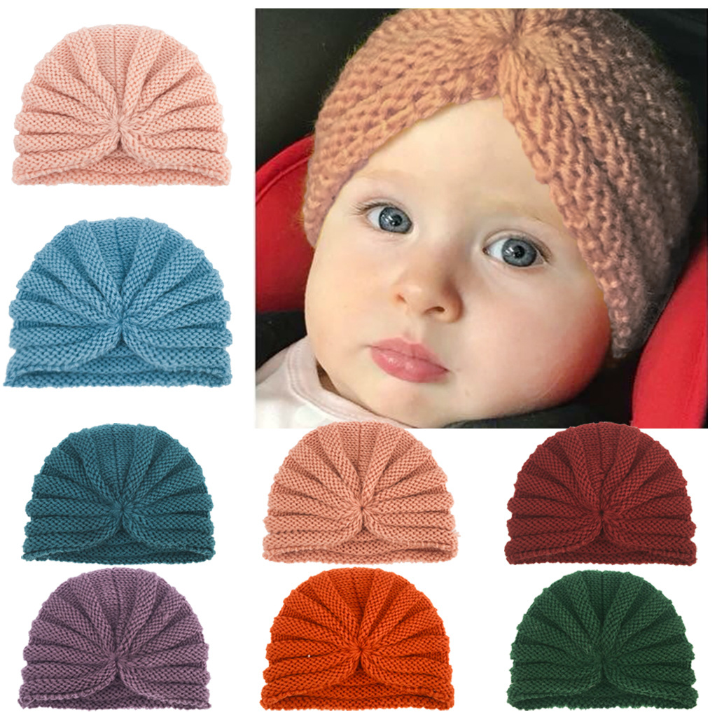 2022 New Baby Hat Baby Autumn and Winter Warm Knitted Hat Children's Wool Hat Turban Hat