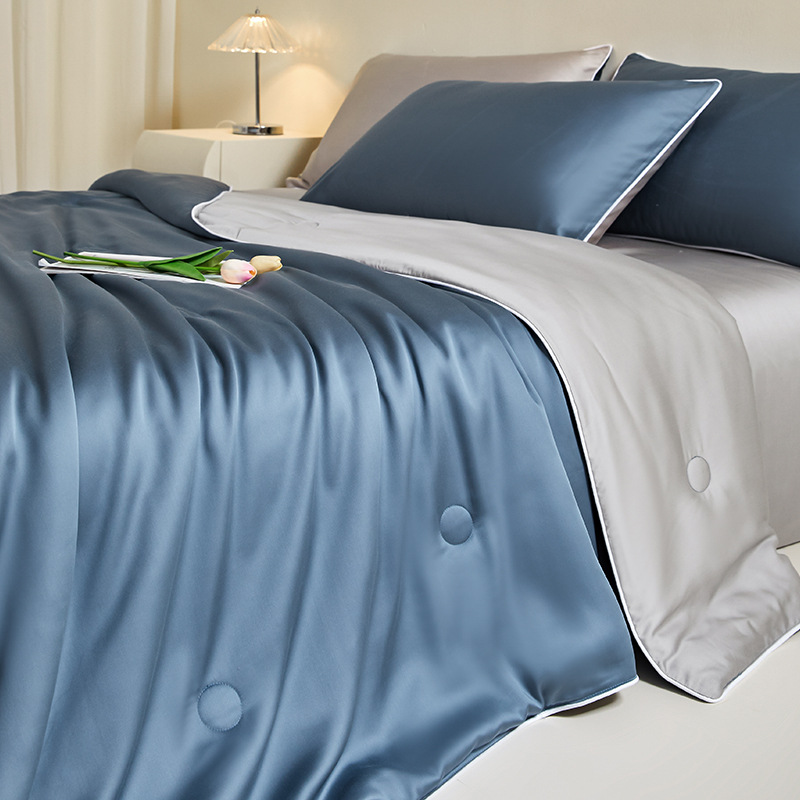 Picture of Lyocell Tencel Summer Quilt Summer Cooling Ice Silk Summer Cooling Quilt Class a Air Conditioning Quilt Machine Washable Thin Quilt Four-Piece Set