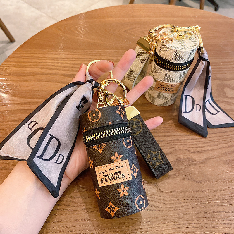 Picture of Creative Leather Silk Scarf Gift Mouth Red Envelope Keychain European and American Old Flower Coin Purse Welfare Mini Bucket Bag
