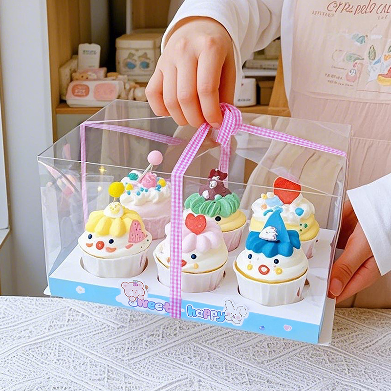 Children's Day 6-Piece Paper Cup Muffin Box 6/12-Piece Cute Baking Packaging Box Children's Day Transparent Packaging Box