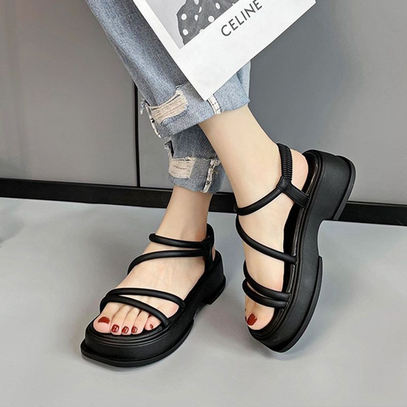 One Character Belt Fashion Cross Cool Niche Roman Shoes Women's 2023 New Summer All-match Not Tired Feet Fairy Style Thick Bottom
