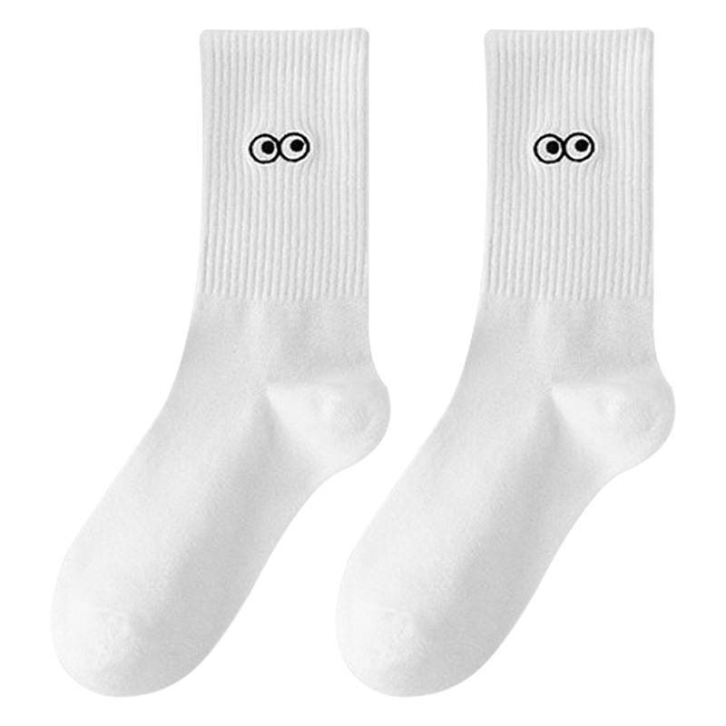 White Mid-Tube Socks New Trendy Japanese Style Cartoon Smiley Breathable Expression Bag Ins Style Cotton Socks Zhuji Socks Women