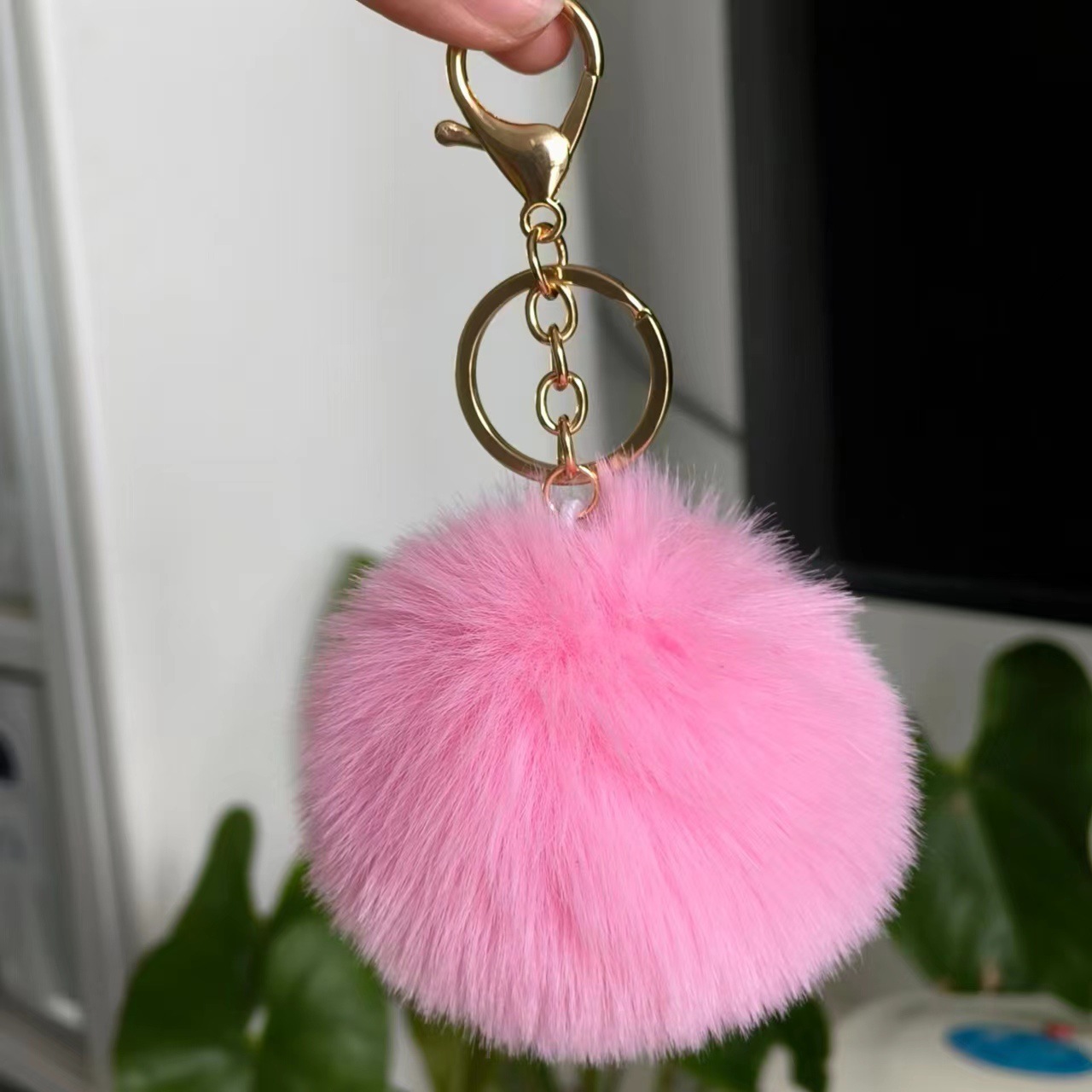 Picture of Spot 8cm imitation rex rabbit fur ball key chain net red fur ball doll bag pendant gift schoolbag girl heart