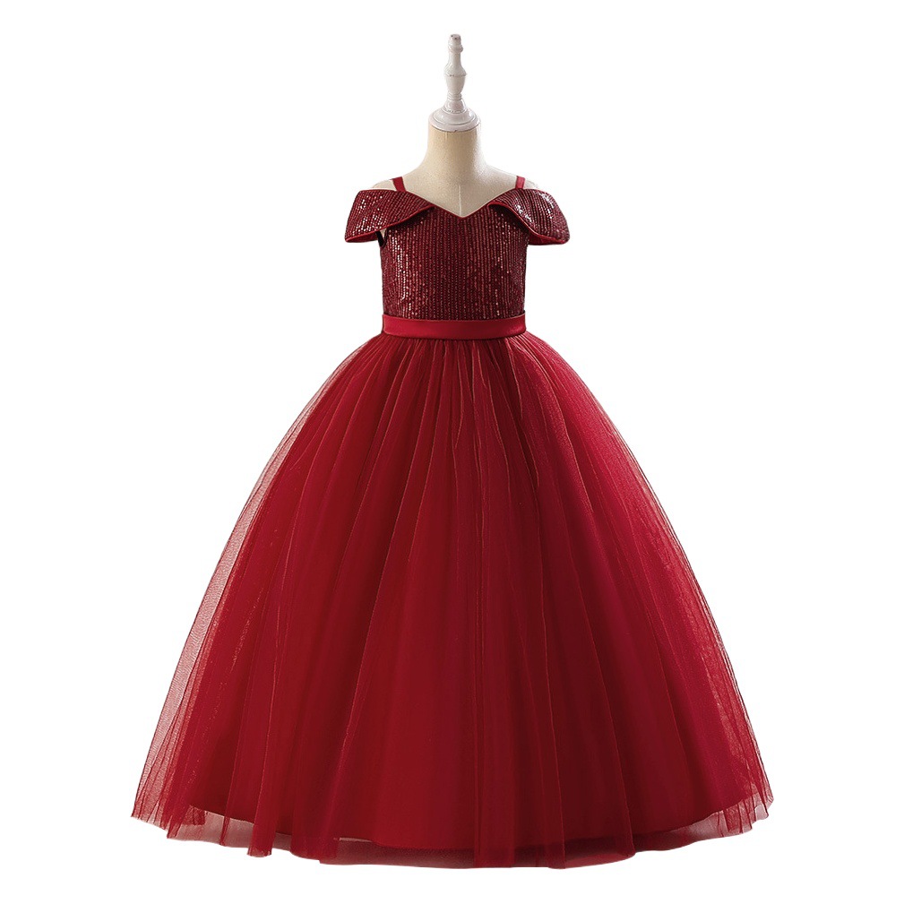 Foreign Trade Girls Princess Skirt Suspenders Sequin Mesh Puffy Skirt Children's Host Performance Dress Piano Show Dress