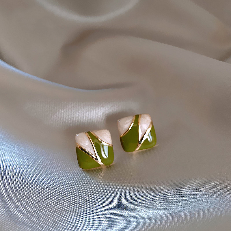 Square simple drop oil geometric stud earrings 2023 new trendy light luxury niche design earrings silver needle earrings for women
