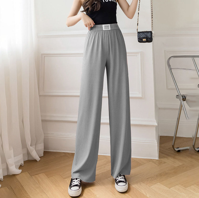 Picture of Ice Silk Tooth Label Strip Wide Leg Pants Casual Pants Pants Spring and Summer New Women's Weaving Label Waist High Waist Pants Slim and Sag Y