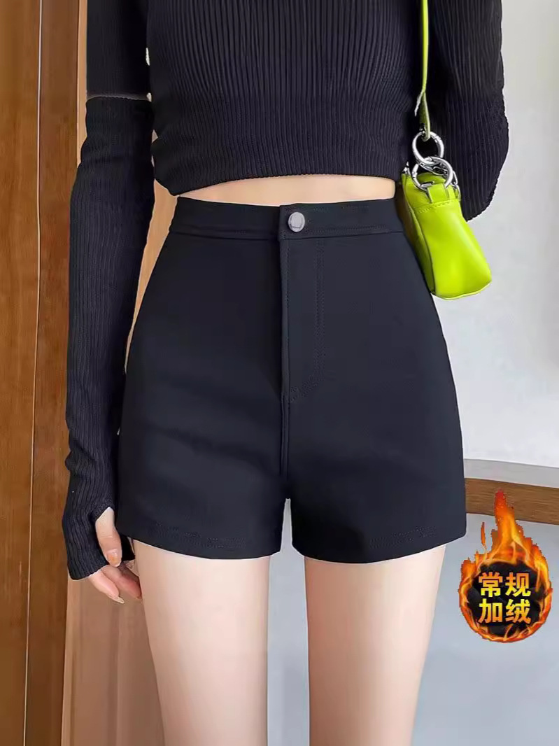 Hot Girls Hot Pants High Waist Casual Pants Women's Stretch Tight Black Shorts Autumn and Winter fleece-lined Warm Korean Style Trendy Pants