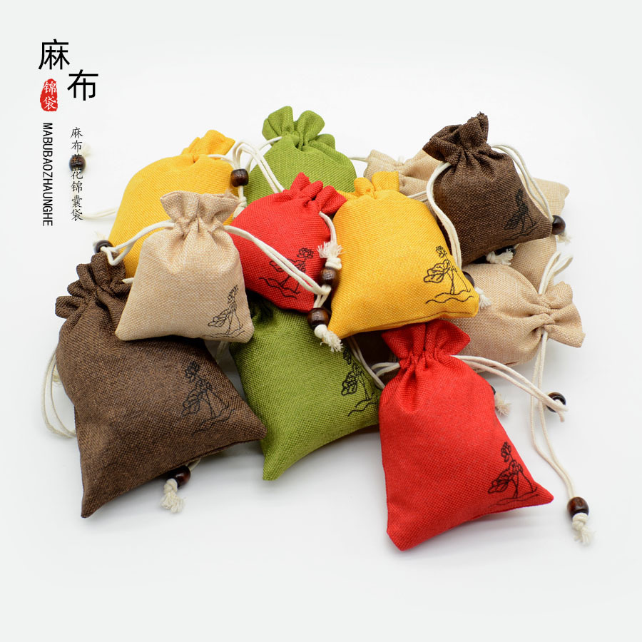 Cotton linen bag small cup bag jewelry bag storage bag drawstring handmade brocade bag play bag plate bead bag