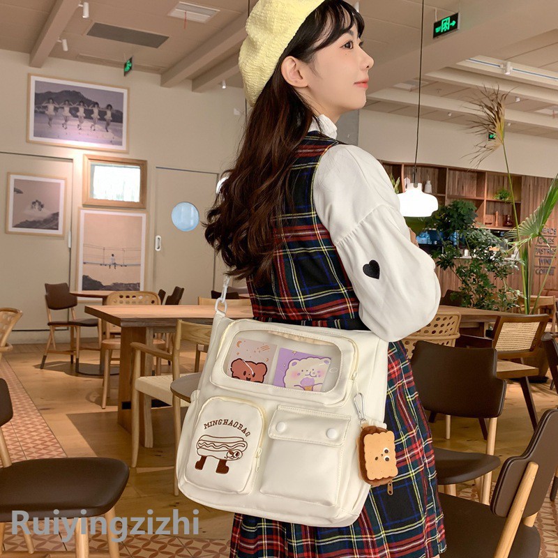 All-Match Shoulder Bag Women's New Mori Korean-Style Tote Campus Student Transparent Pain Bag Class Large Capacity Crossbody Bag