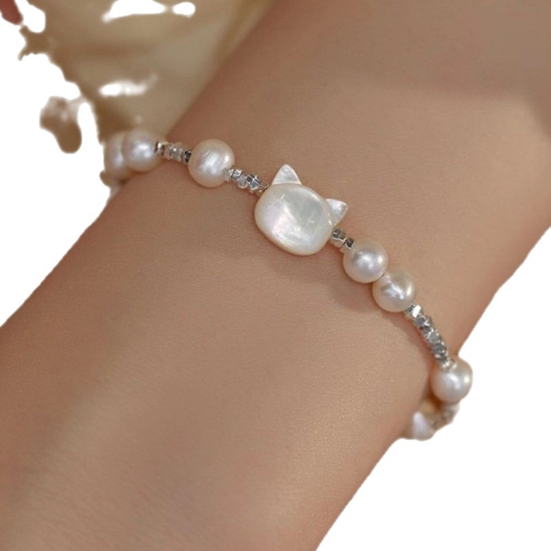 Picture of Natural freshwater pearl white mother-of-pearl cat broken silver bracelet simple Joker female blogger with manufacturers wholesale