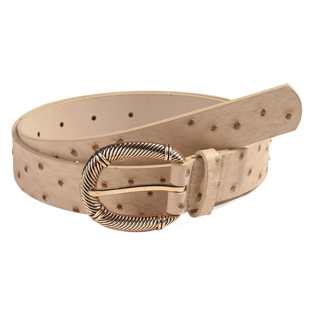 New Beige Ostrich Retro Carved Buckle Fashion Women's Outdoor Belt Cross-border PU Leather All-match in stock Belt