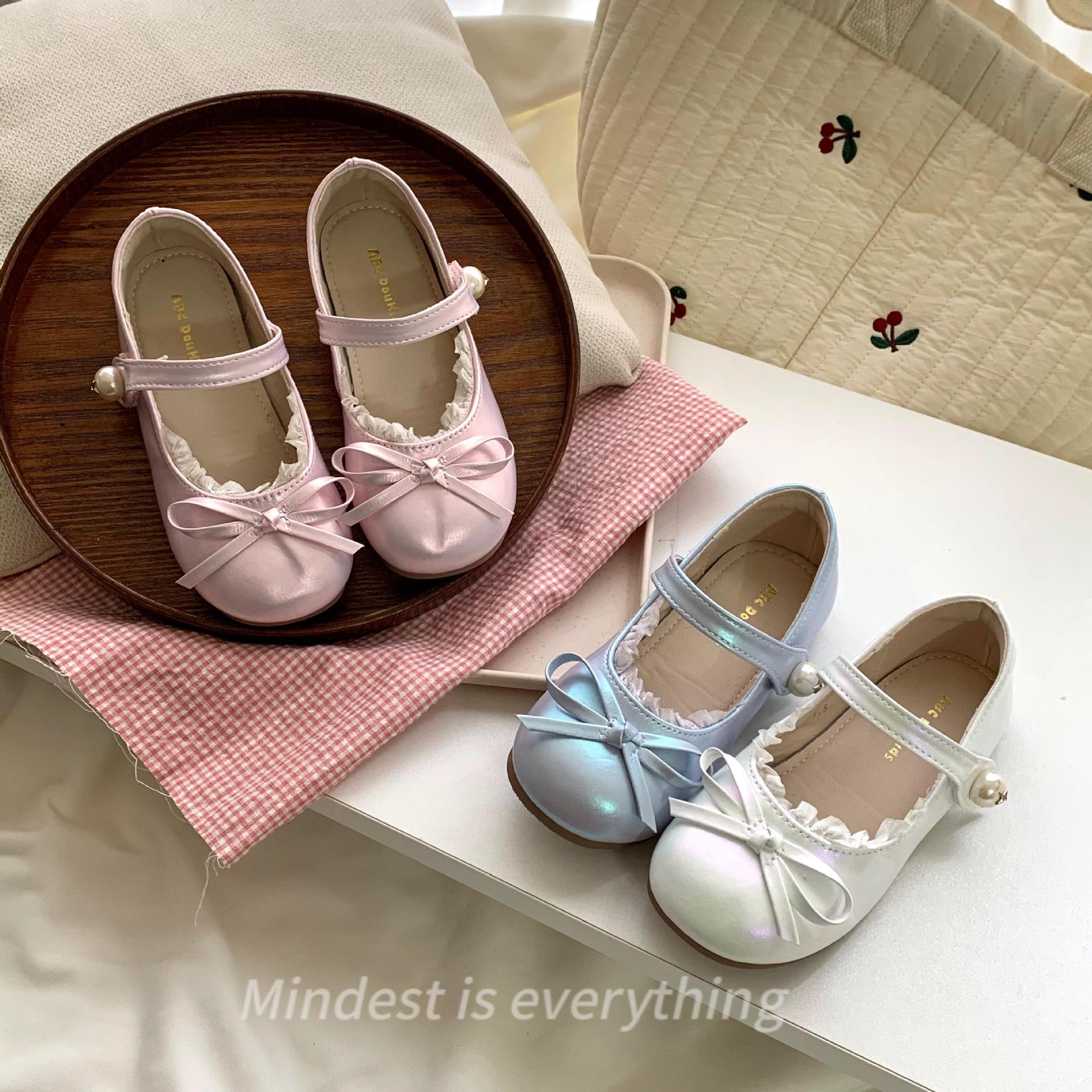 Pearlescent Ballet Girls Princess Literary 2025 New Spring and Summer Baby Sweet Bow Leather Shoes One-Step Soft Sole