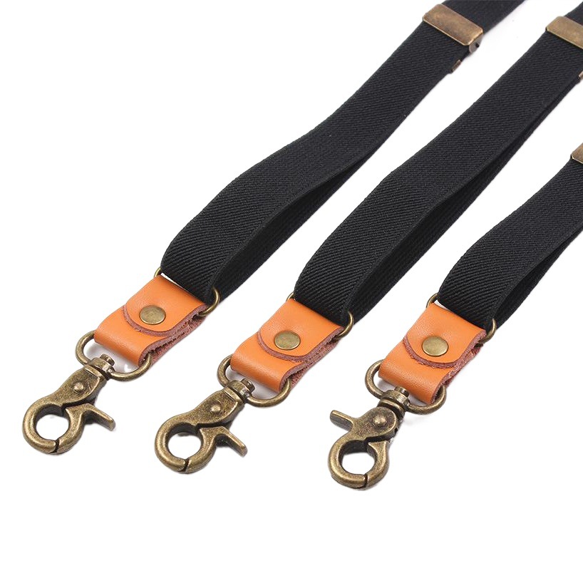Picture of Suit Pants Shoulder Strap Black y Strap Clip Triple Clip Hook Buckle Suspender Strap Leather Rivet Vintage Suspender Strap