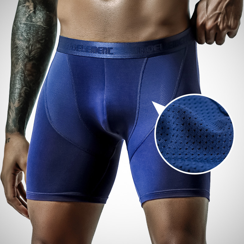Sports Underwear Men's Anti-Wear Leg Underwear Men's Breathable Running Fitness Tight Long Leg Mid-Waist Extended Boxer Briefs