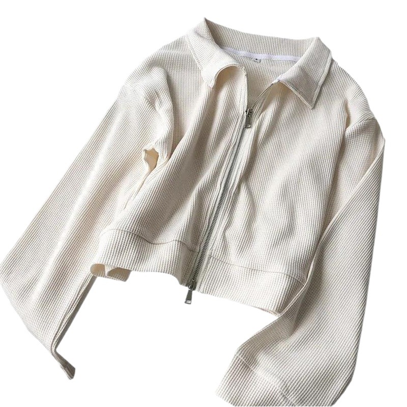 Waffley Short Coat Women's Autumn Korean-style New Loose Design Sense Double Zipper Top Casual Cardigan Sweater