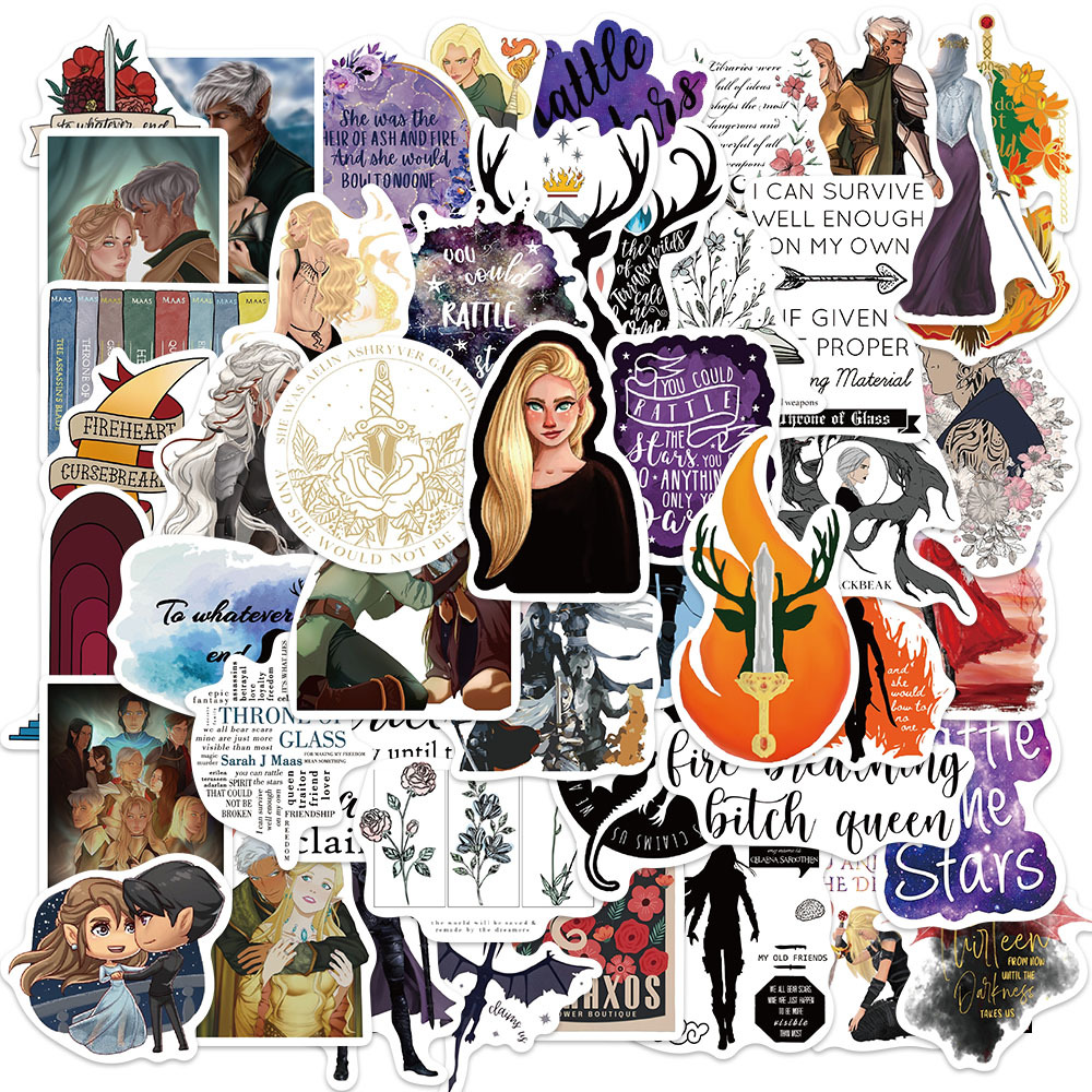 50 pieces cross-border fantasy novel Throne of Glass graffiti stickers decorative luggage skateboard hand account stickers