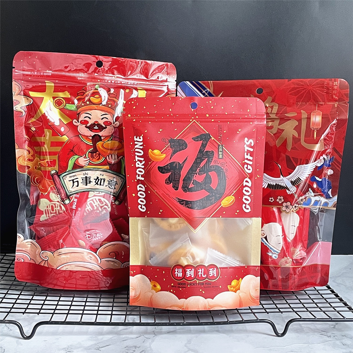 Lucky New Year Goods Packaging bag good luck koi candy gift bag snowflake crisp ziplock bag nut bag