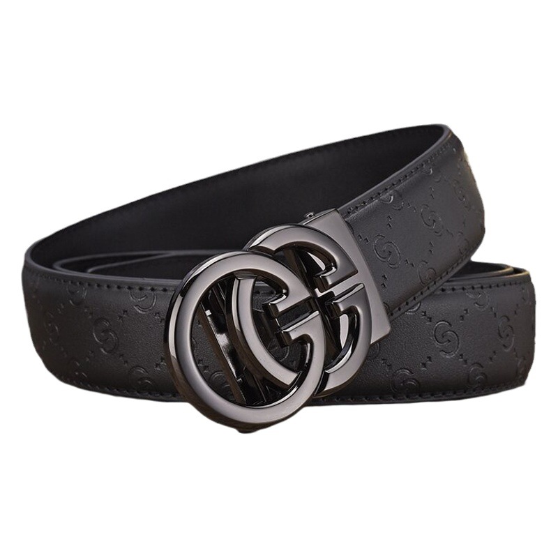 Belt Men's High-End Alloy Automatic Buckle Cowhide Embossed Belt Men's Simple Casual Men's Trouser Belt Ready for Sale