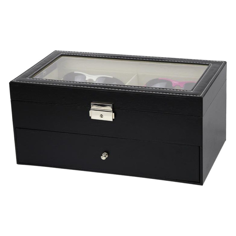 Picture of Cross-border hot selling double-layer PU leather glasses sunglasses display box exquisite handmade wooden glasses box sunglasses storage box