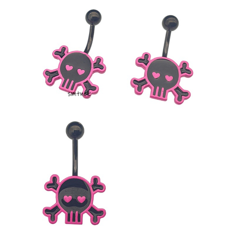SMTNEK Copper Paint Oil Drop Pink Skull Navel Nail Nail Ring Girl Dark Stainless Steel Piercing Jewelry