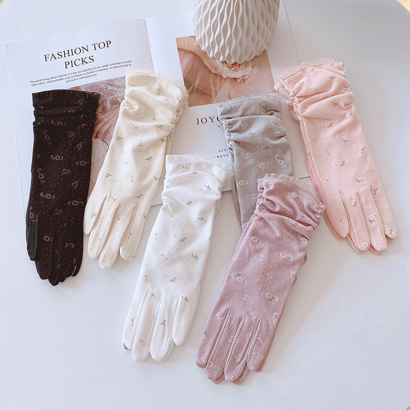 Sun Protection Gloves for Women in Spring and Summer, Anti-Uv, Thin, Mid-Length, Pure, Driving and Riding, Non-Slip, Touch Screen, Breathable Cotton