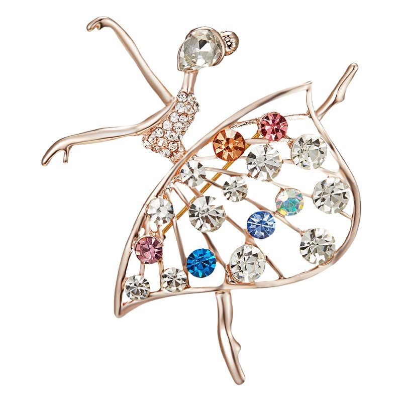 European and American Cross-Border Fashion Character Brooch Creative Dancing Girl Pearl Rhinestone Painting Oil Brooch Versatile Accessories Wholesale
