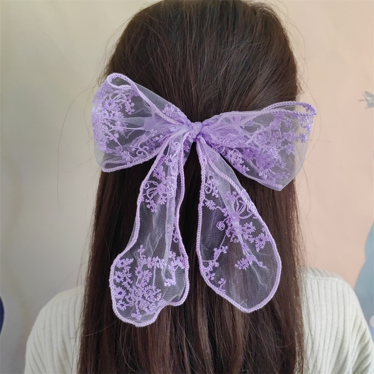 Picture of Super Fairy Lace Bow Hairpin Hairrope Sweet Temperament Top Clip Hairpin Hair Accessories Headdress Spring Clip