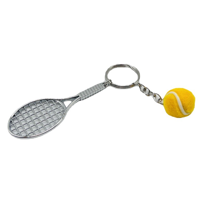 Cross-Border Metal Tennis Racket Keychain Pendant Mini Tennis Keychain Sports Goods Gift Metal Keychain