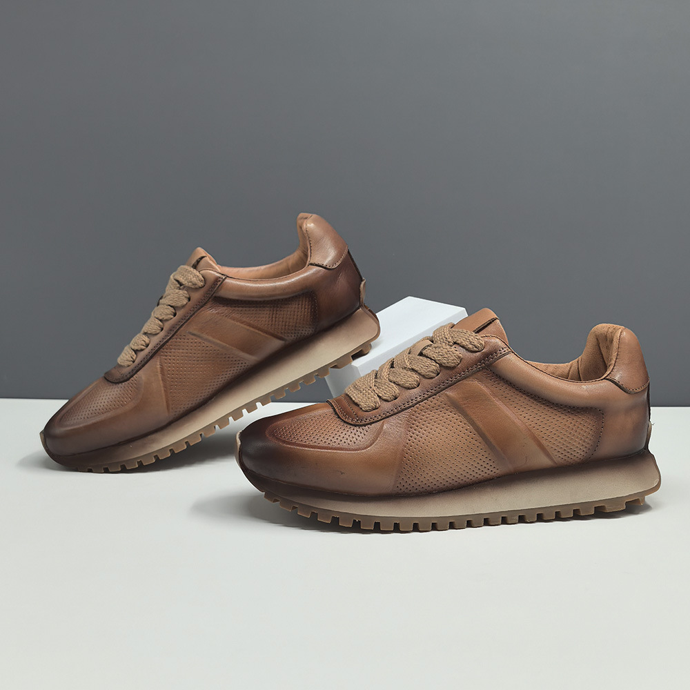 Boys' first-layer cowhide thick-soled board shoes men's trendy shoes men's European station shoes men's genuine leather sports shoes casual shoes